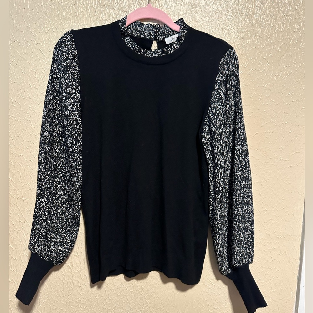 Siani‎ Milano Blouse Tiny Floral Print Puff Sleeves Size Medium